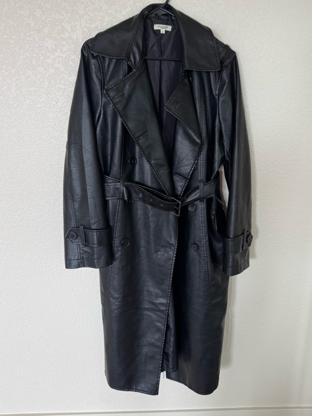 Max Studio Black Faux Leather Trench Coat